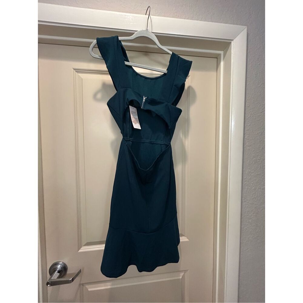 NEW Green Mini Open back Ruffle trim Mini Dress Sleeveless Dress S